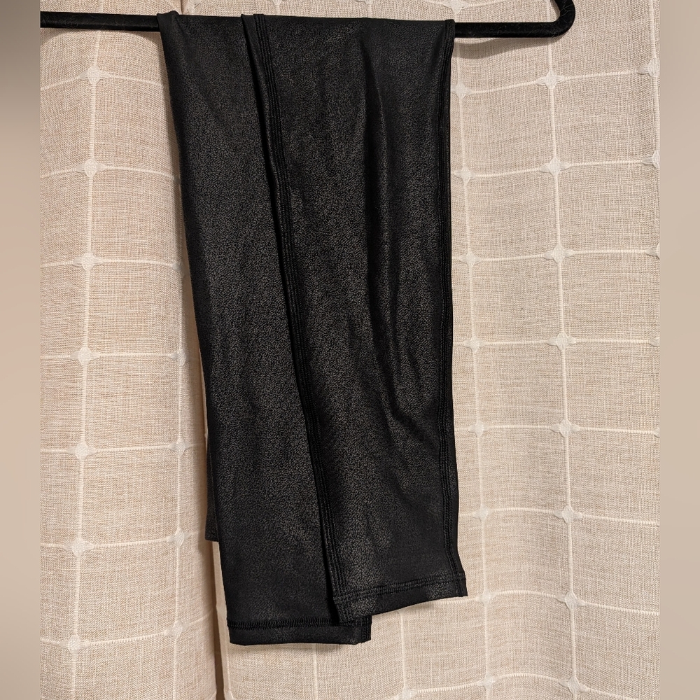 Black Crinkle Look Pleather Leggings